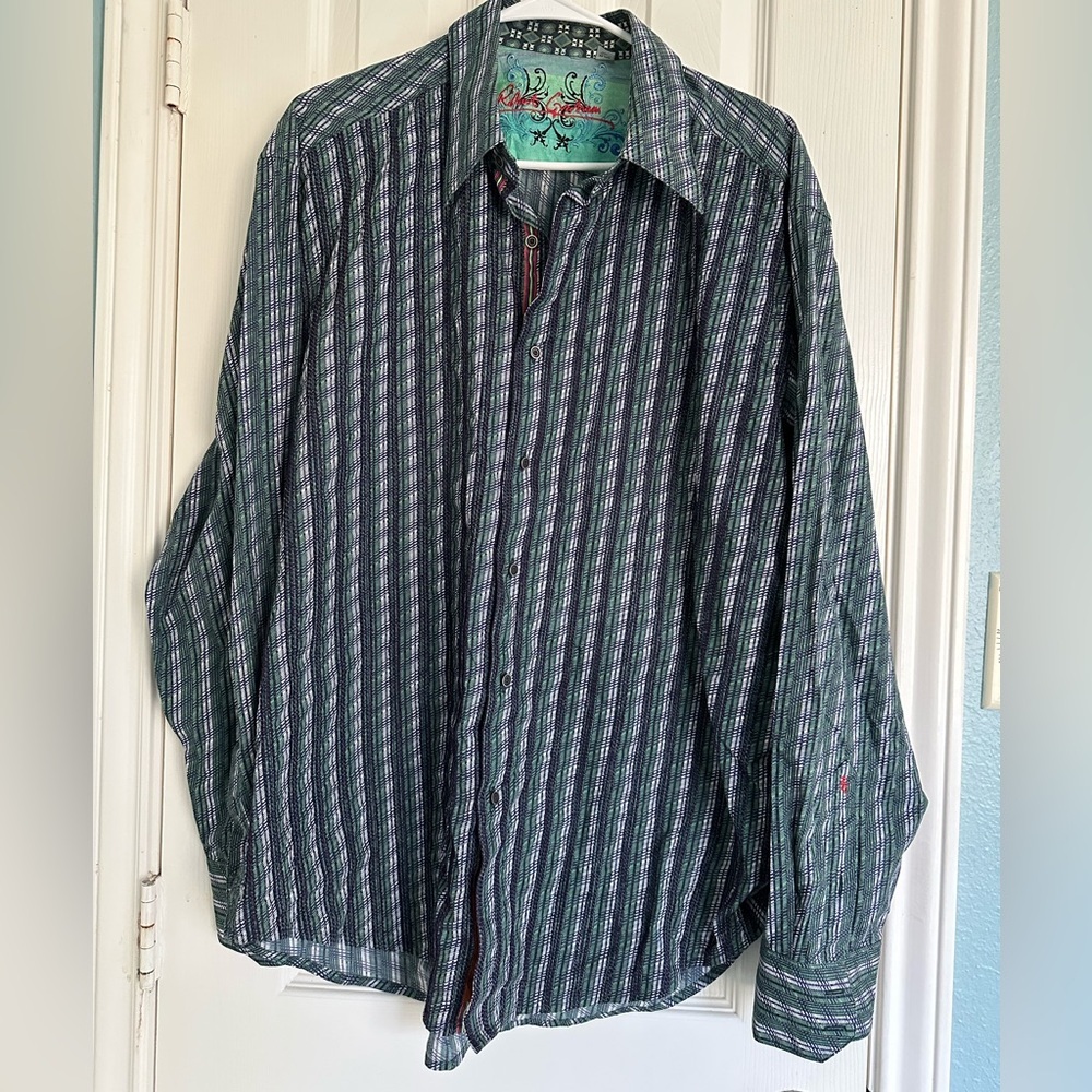 Robert Graham Men XL Long Sleeve Vespa Flip Cuff Dress Shirt Striped Designer